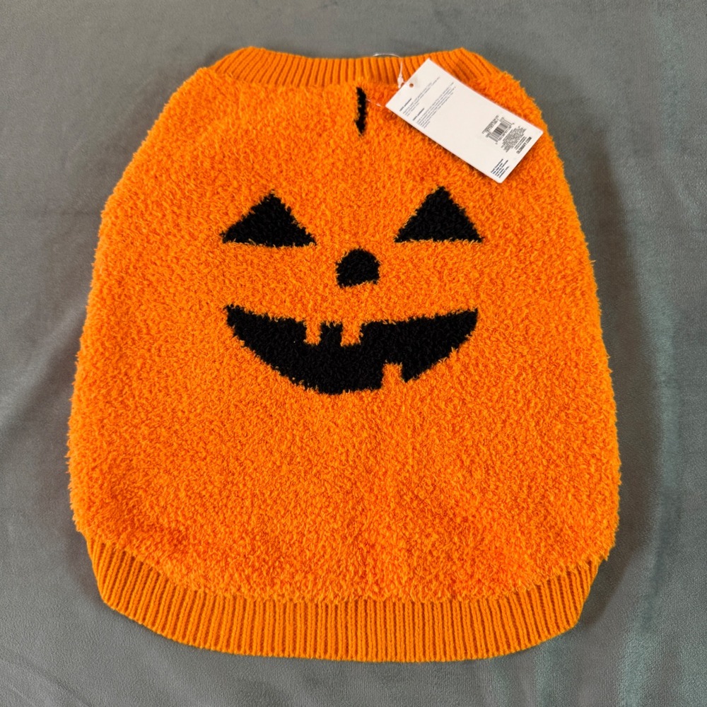 Old Navy Pet Sweater M Orange Jack-O-Lantern Pumpkin Halloween Spooky Fall